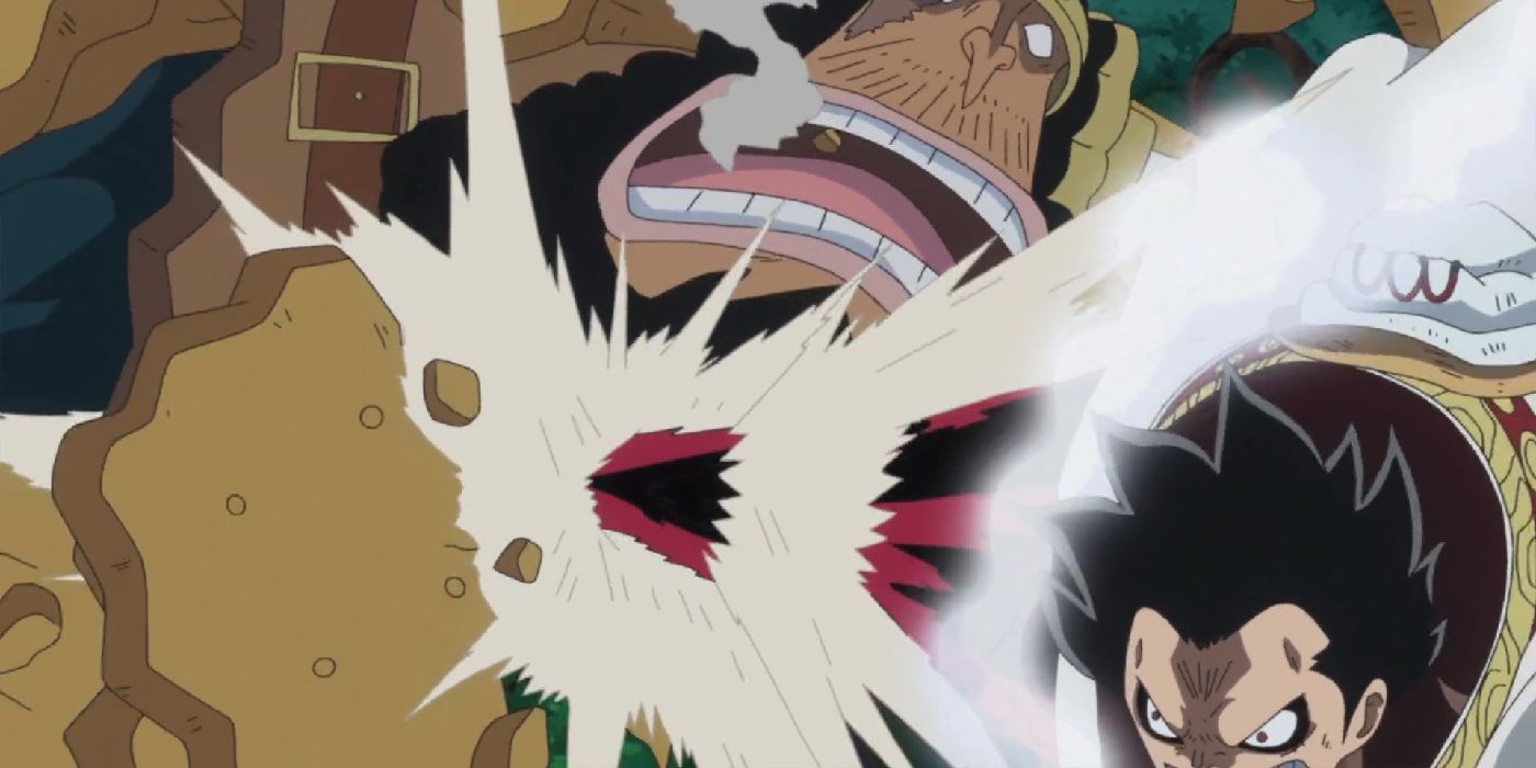 Luffy punches cracker in his biscuit armor using gear fourth in one piece