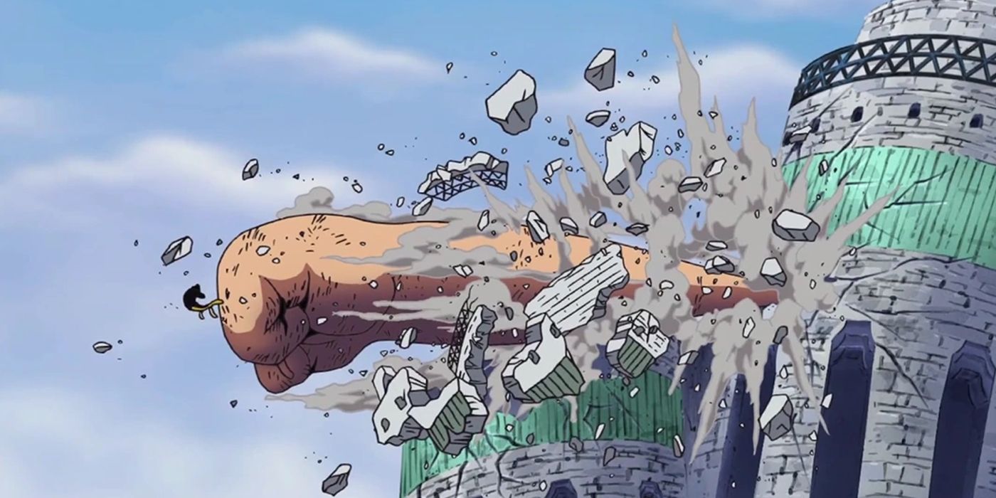 Luffy's Gear 3 punches a wall