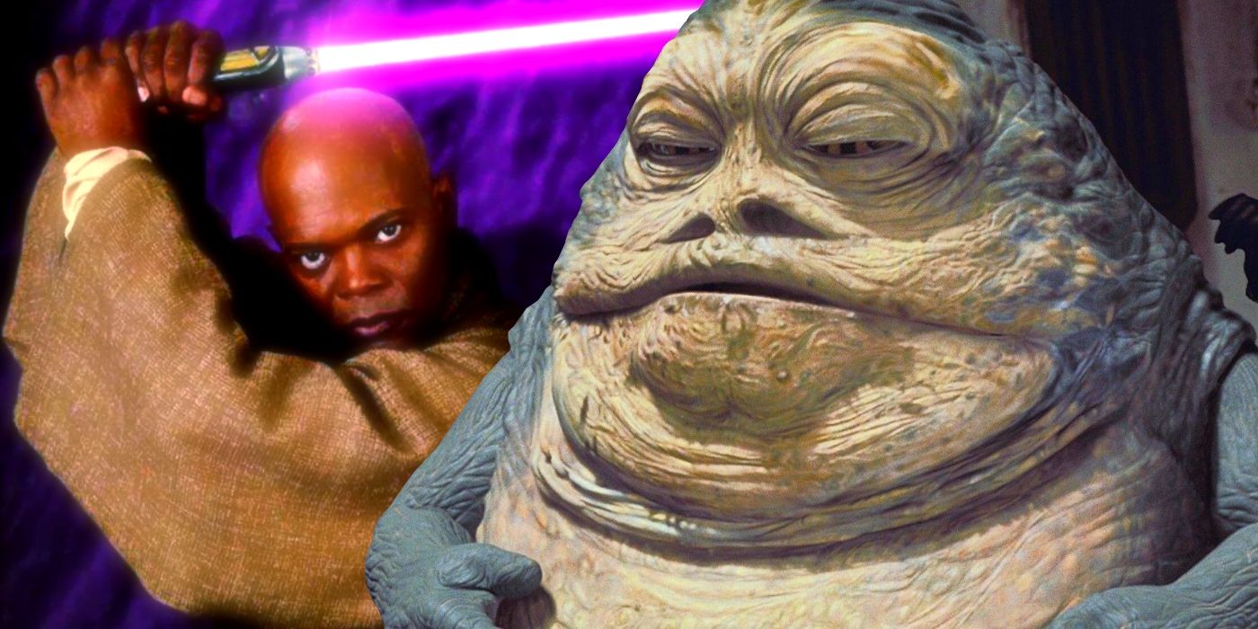 Mace Windu Wielding Lightsaber And Jabba the Hutt Custom Star Wars Image
