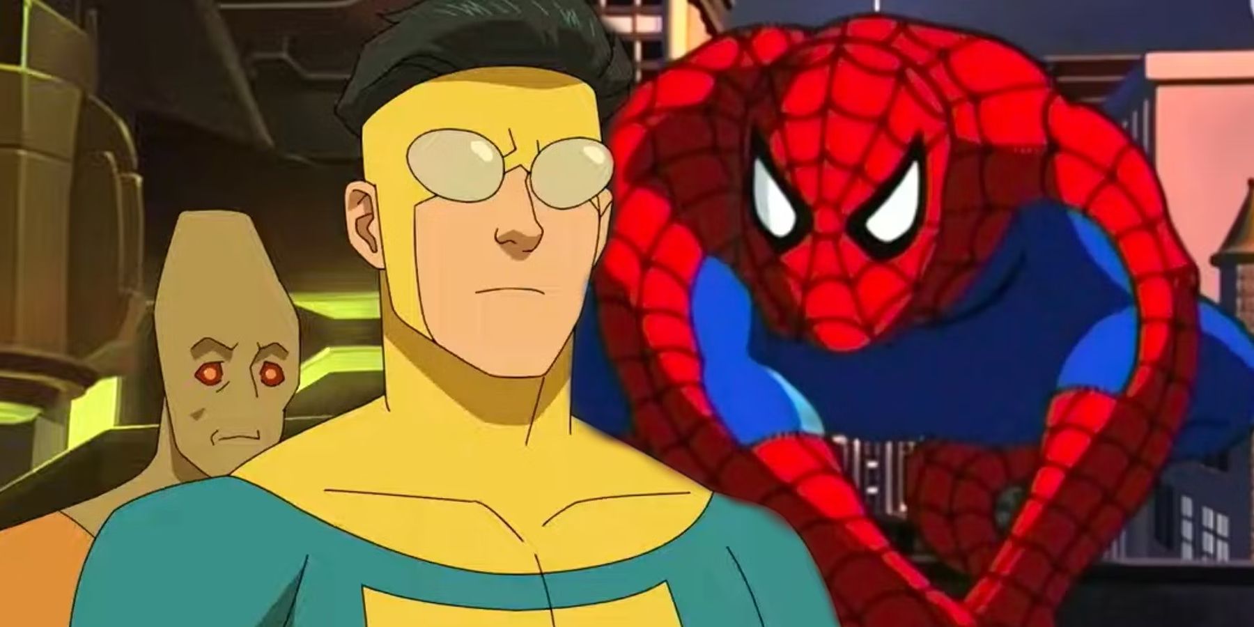Mark Grayson in Invincible next to Spider-Man from Spider-Man The Animated Series
