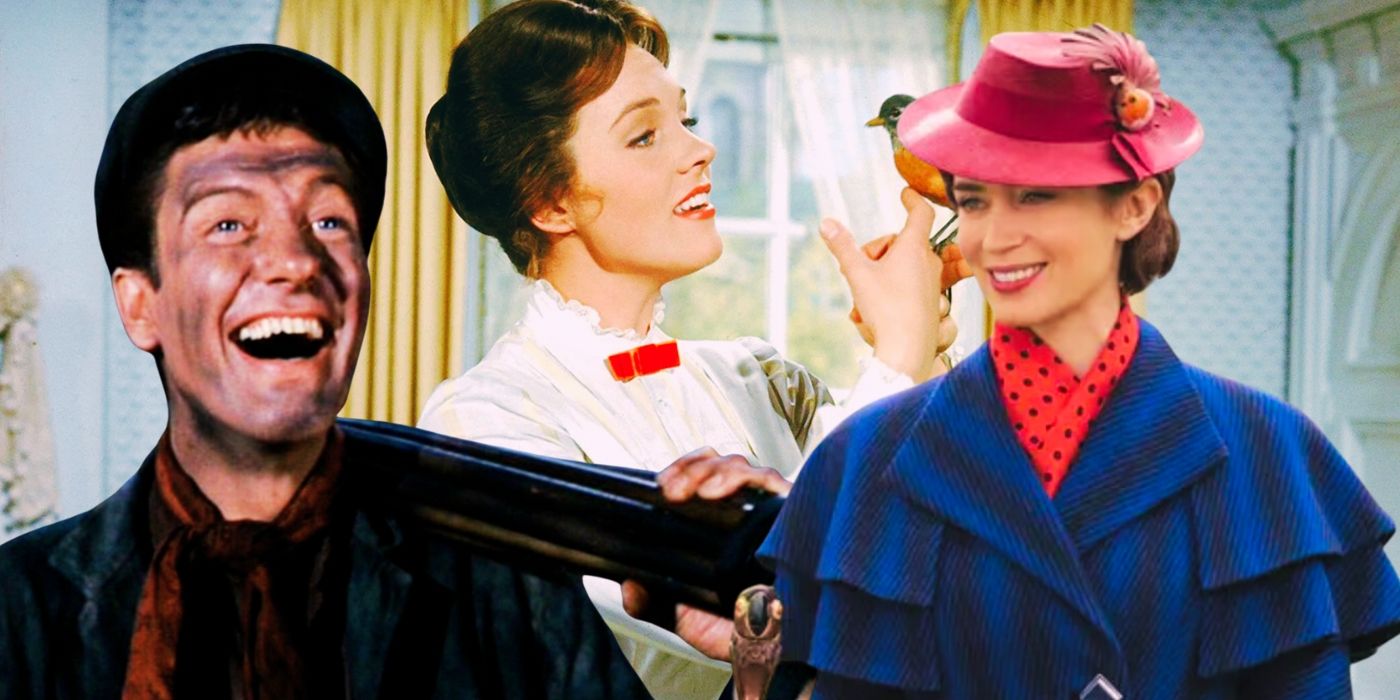 A blended image features Dick Van Dyke, Julie Andrews, and Emily Blunt in the Mary Poppins movies