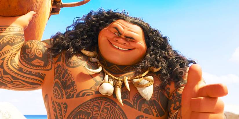 Maui doing a finger gun in Moana