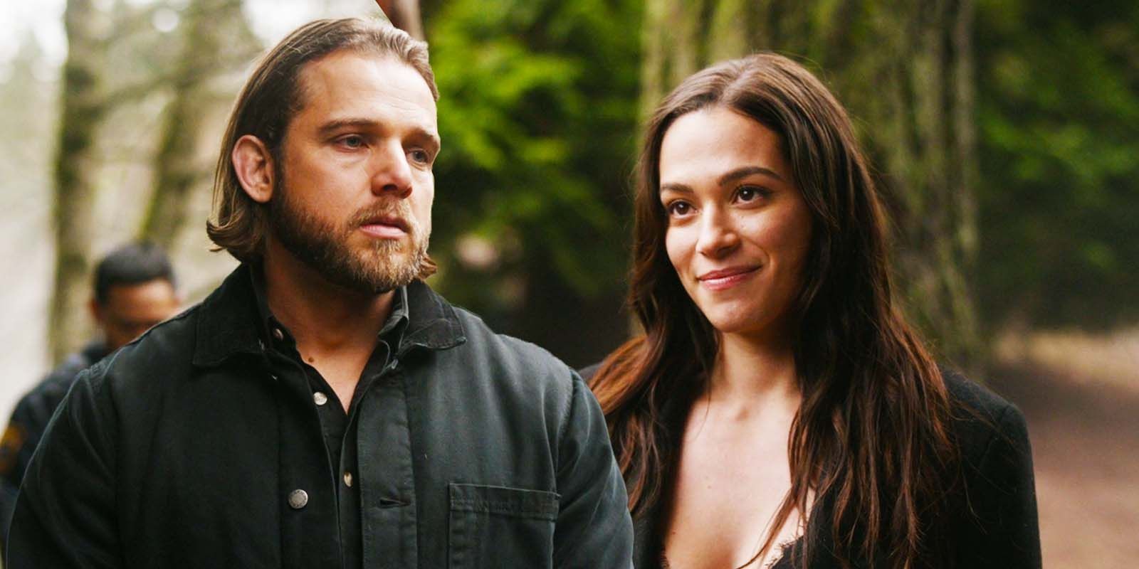 Max Thieriot as Bode Leone and Stephanie Arcila as Gabriela Perez in Fire Country season 2, episode 5