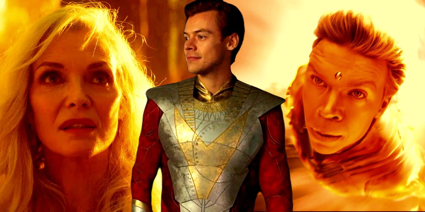 michelle pfeiffer as janet van dyme in ant man and the wasp quantumania, harry styles as eros starfox in eternals, will poulter as adam warlock in guardians of the galaxy 3