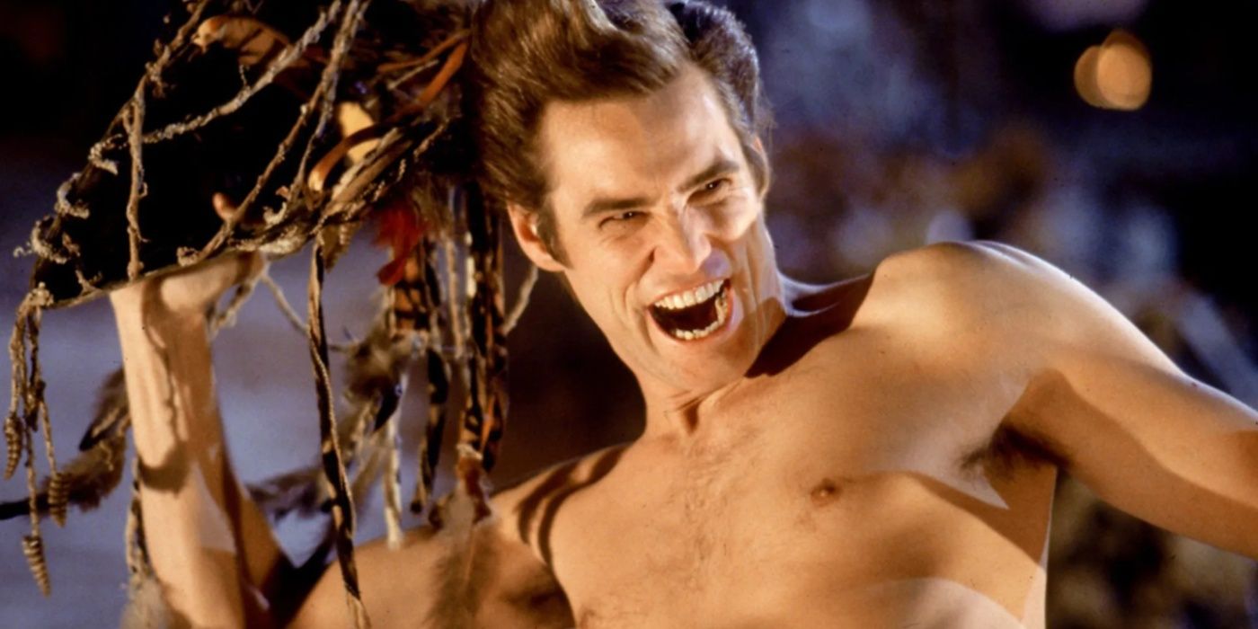 Jim Carrey as Ace Ventura delivering one of his signature catchphrases