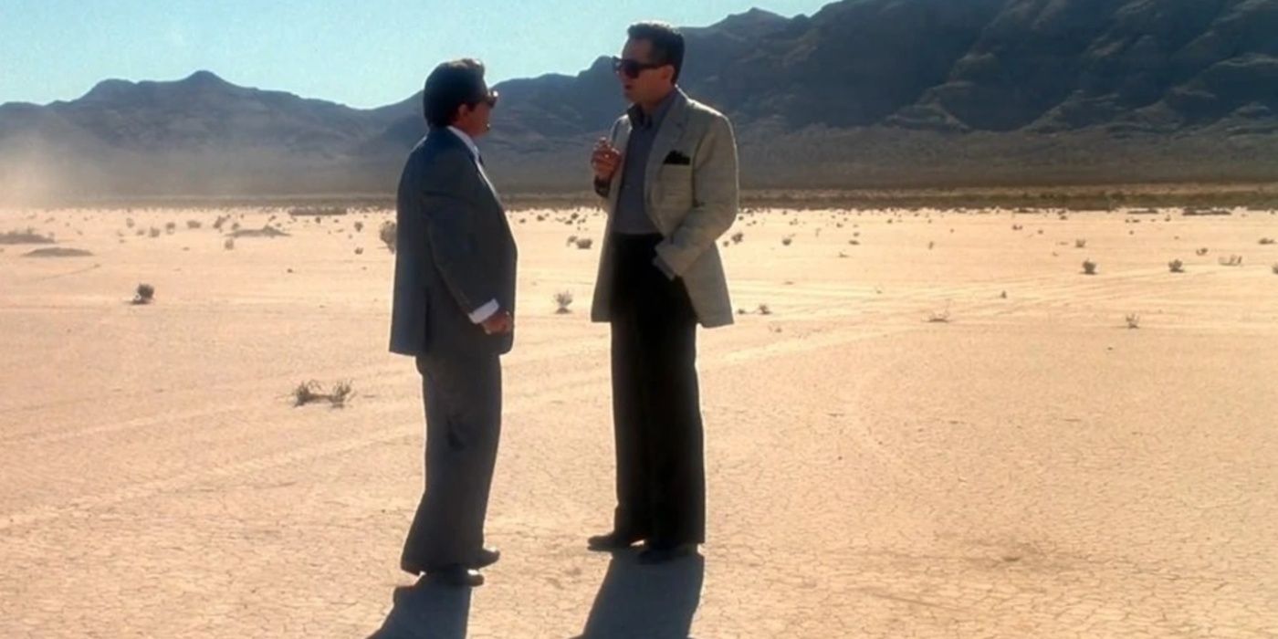Ace (Robert De Niro) and Nicky (Joe Pesci) talking in the desert Casino