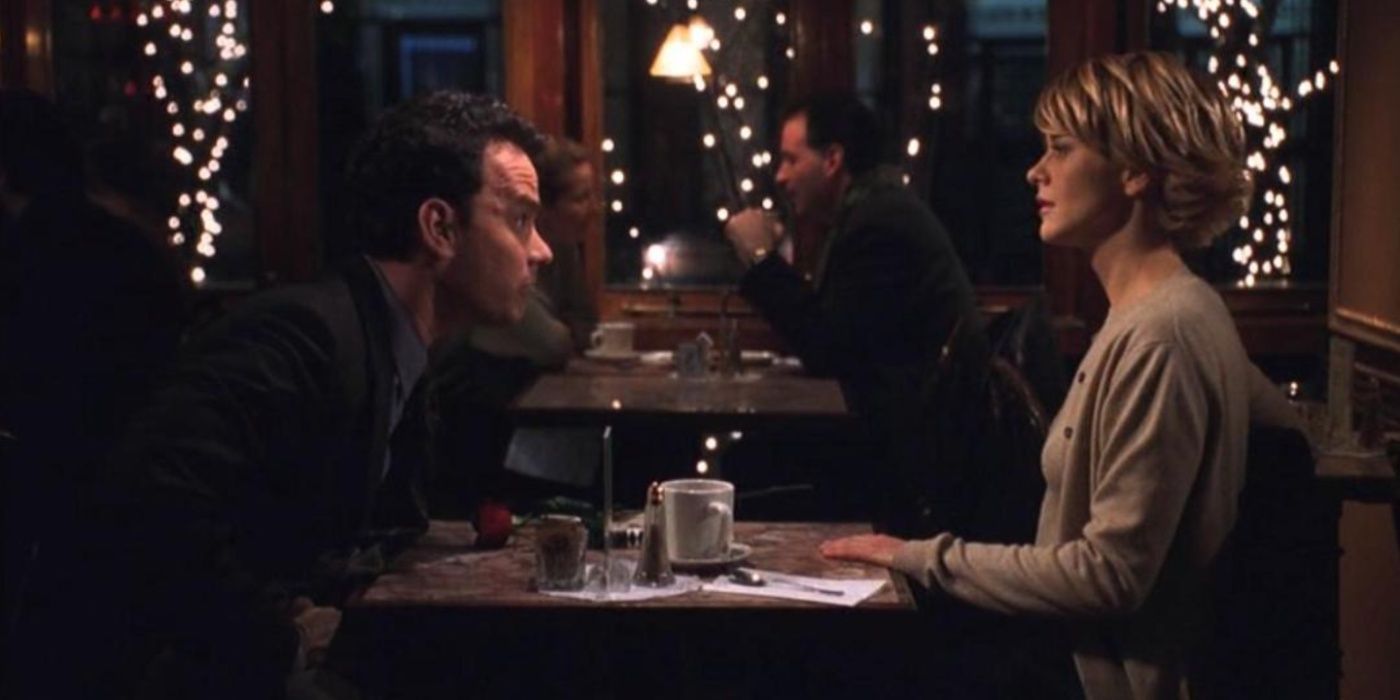 Kathleen (Meg Ryan) e Joe (Tom Hanks) jantam no Café Lalo em You've Got Mail