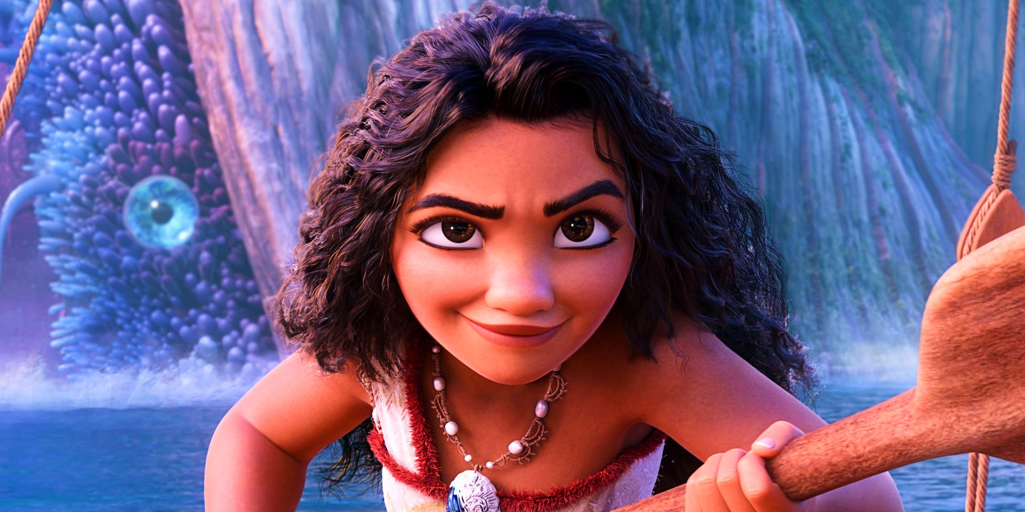Moana stands on boat in Moana 2