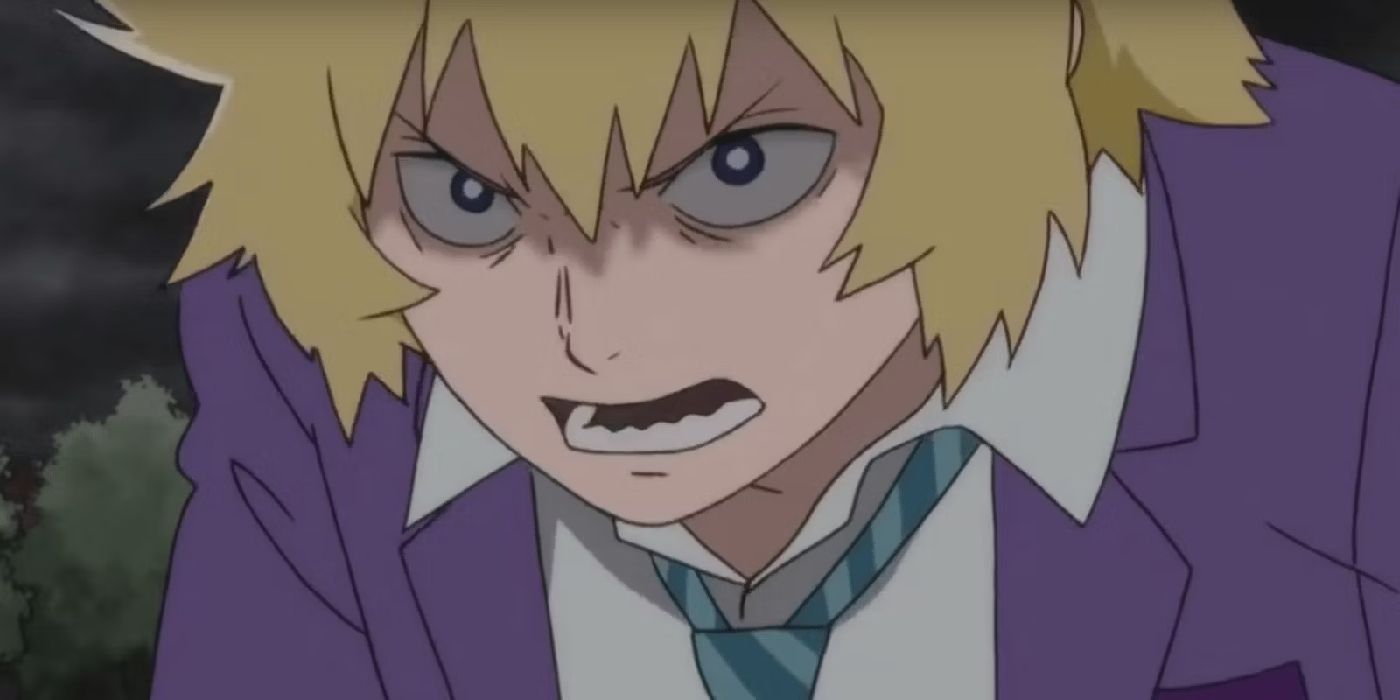 Mob Psycho 100's Teruki Hanazawa disheveled and looking incredibly angry.