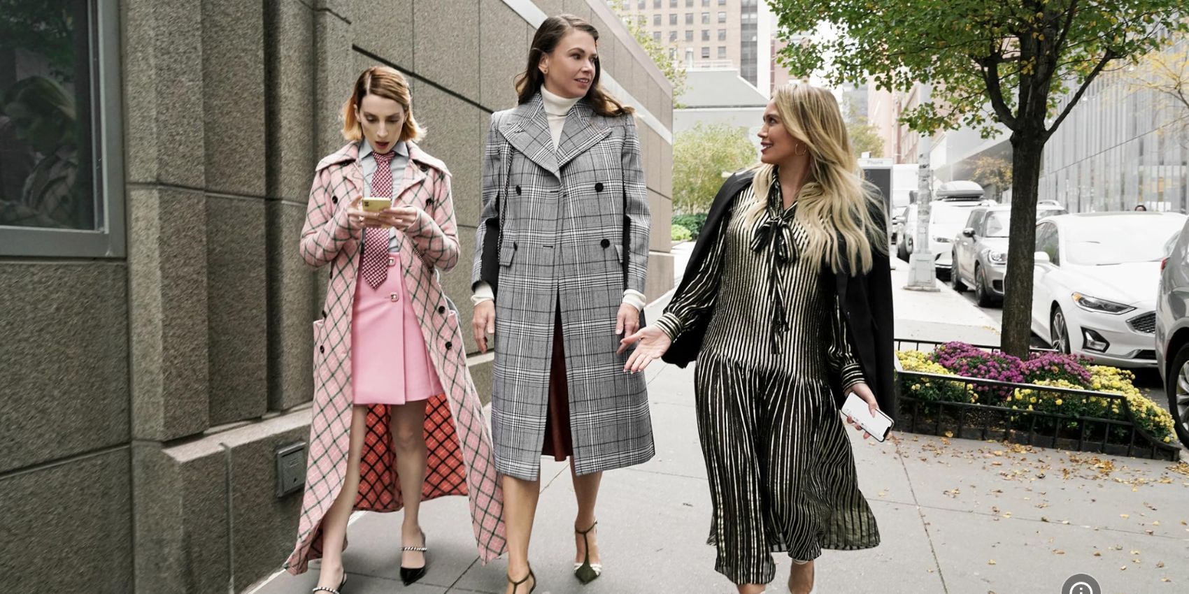 Molly Bernard Hilary Duff and Sutton Foster walking down a street in Younger