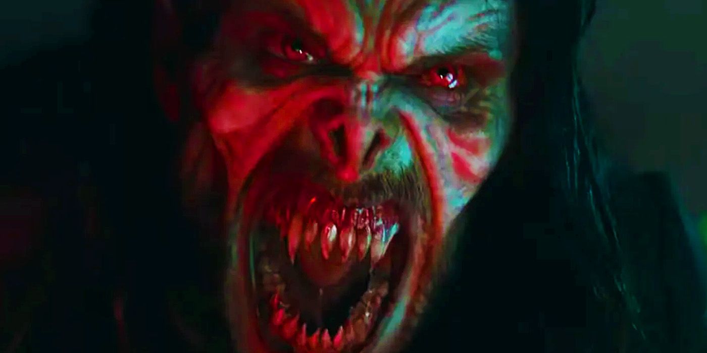 Morbius showing his teeth in Morbius