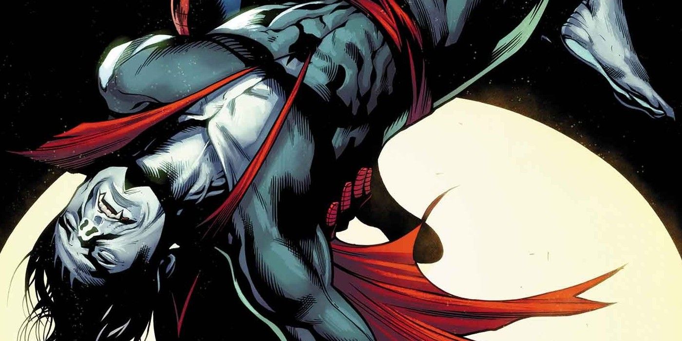 Image of Morbius being held in Spider-Man's arms.