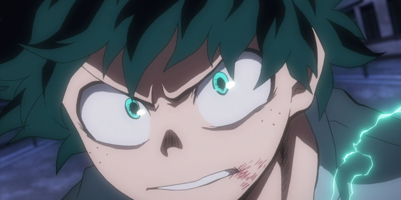 My Hero Academia: Deku looking determined from the Provisional Licensing Exam arc.