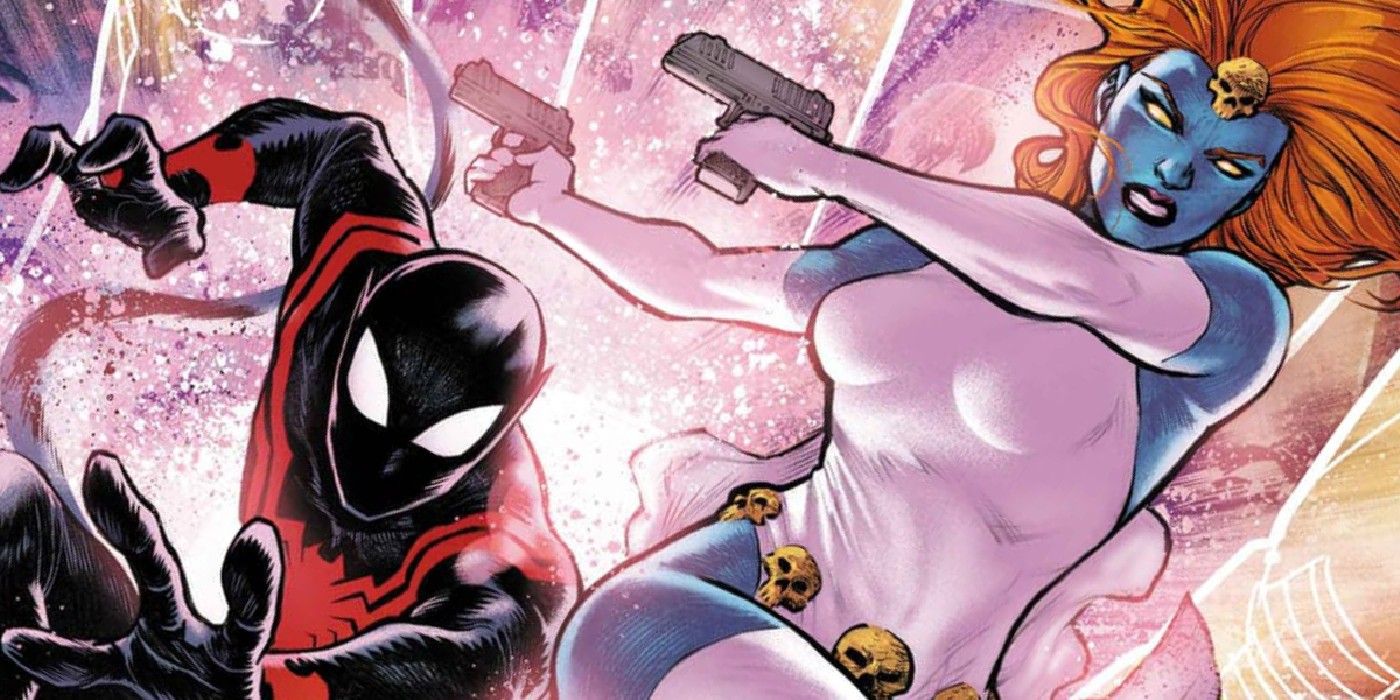 mystique in x-men comics leaping into battle with nightcrawler spider-man