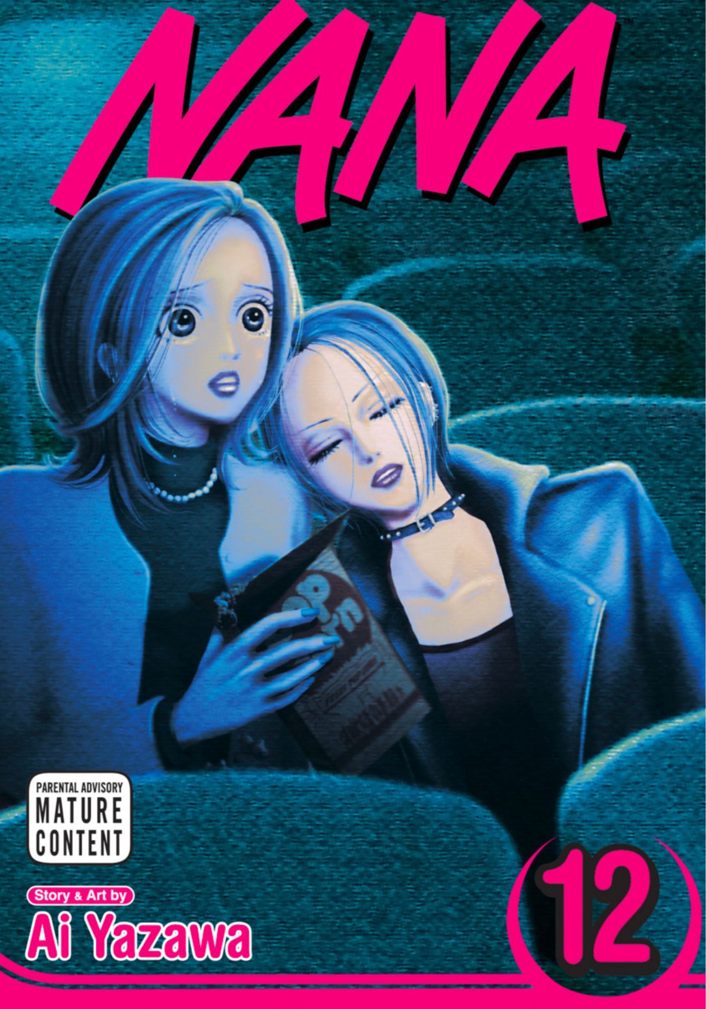 Nana volume 12 cover art of Nana and Hachi seeing a movie together, as Nana leans against Hachi and falls asleep