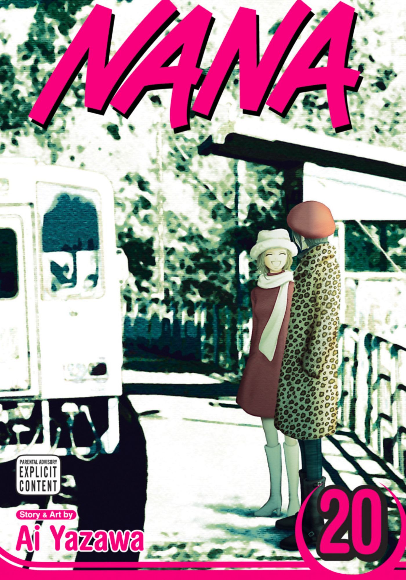 Nana volume 20 cover art featuring Nana and Hachi standing together, waiting for a train to go back home.