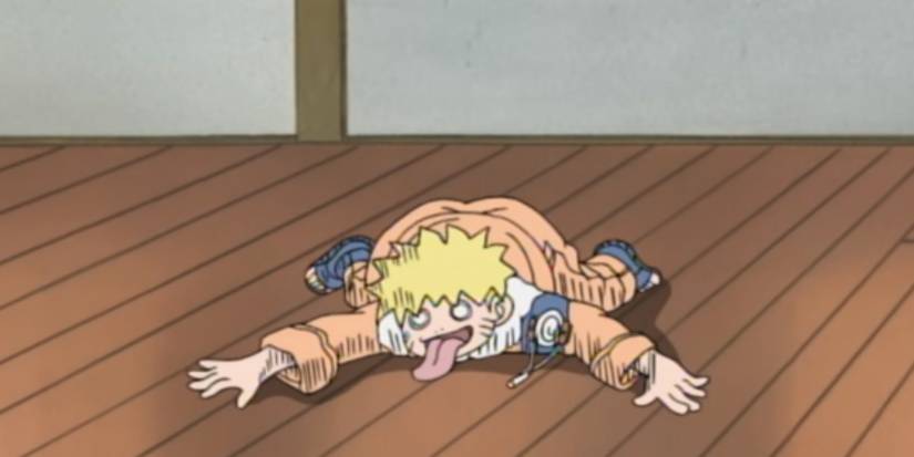 Screenshot from Naruto anime episode 1 shows he's failed shadow clone during his class test.