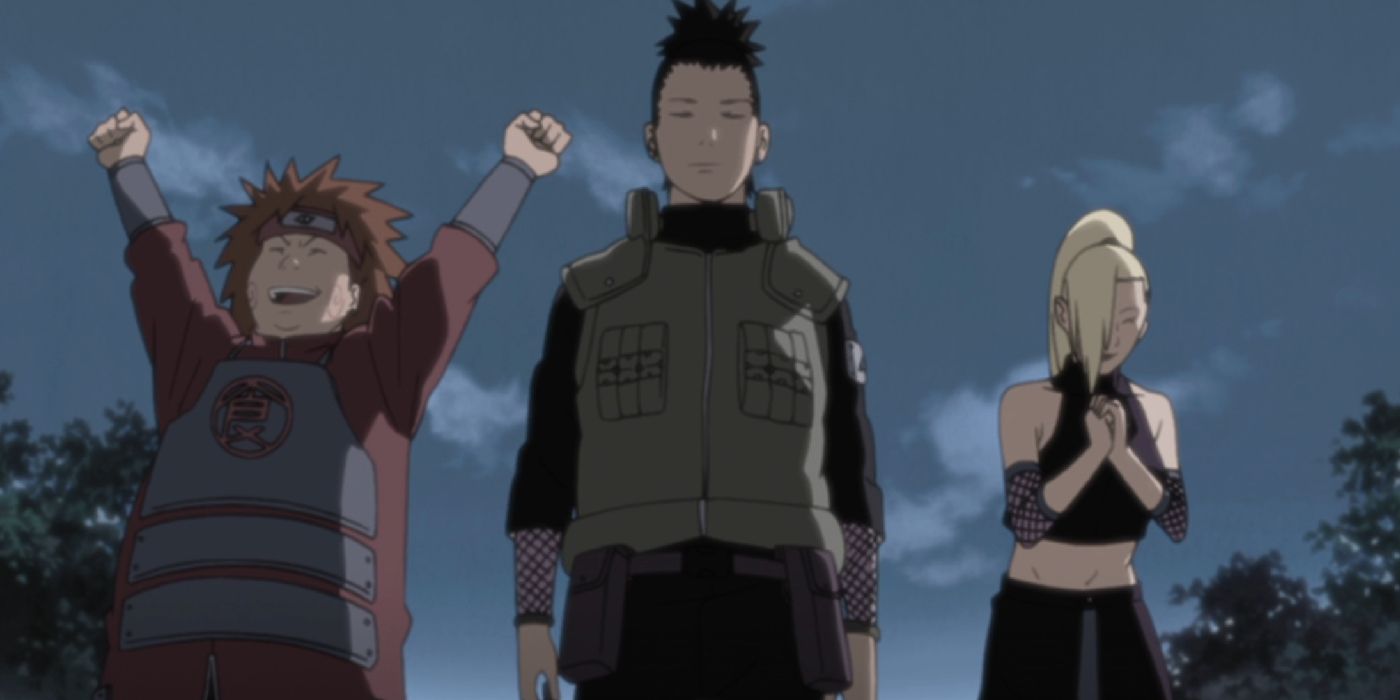 O Time 10 de Naruto Shippuden, Shikamaru, Choji e Ino, se unem após sofrerem por Asuma.