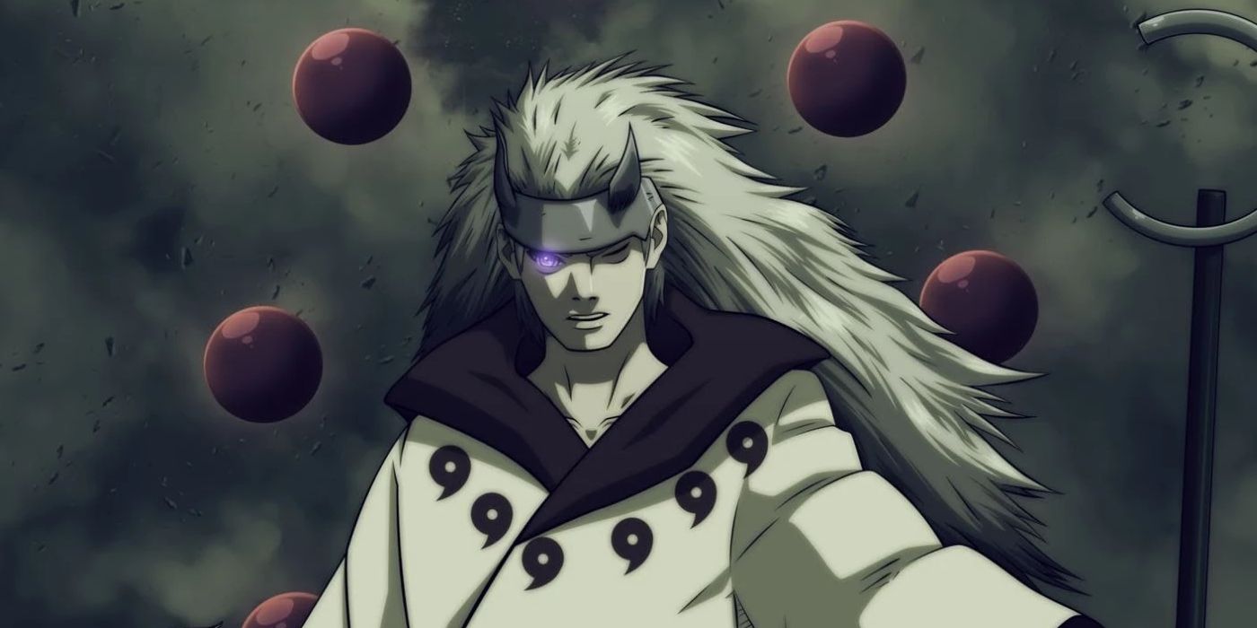 Imagem de captura de tela de Naruto Shippuden mostra o Sábio dos Seis Caminhos Madara com apenas um olho de Rinnegan.