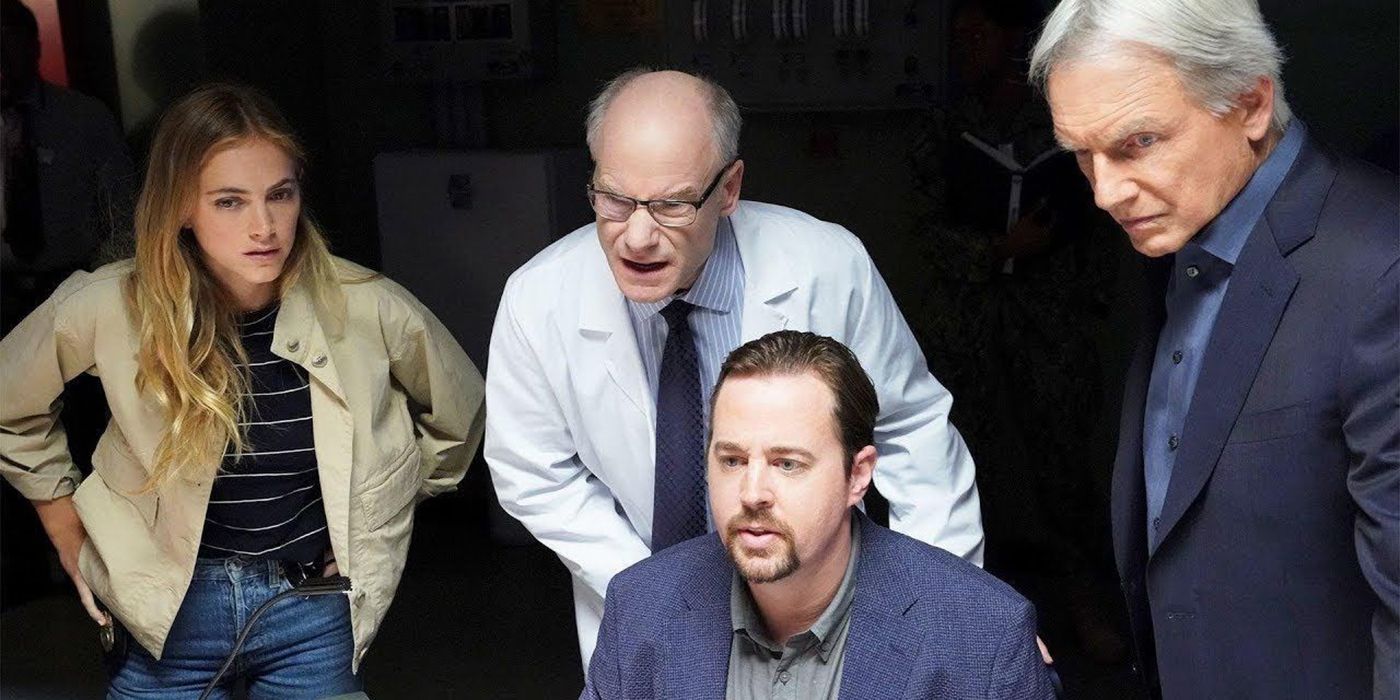 McGee, Gibbs, and Bishop look offscreen in NCIS