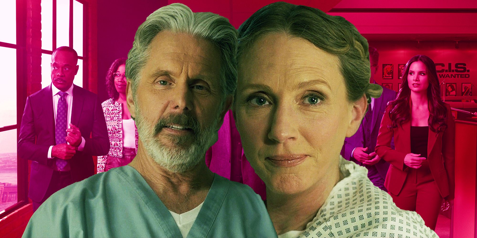 Alden Parker and Clara Logan Photoshopped over pink-hued NCIS Season 21 promotional image