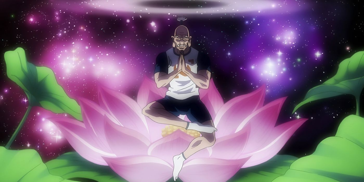 Netero activates his Nen ability and prays during his fight with Meruem in Hunter x Hunter.