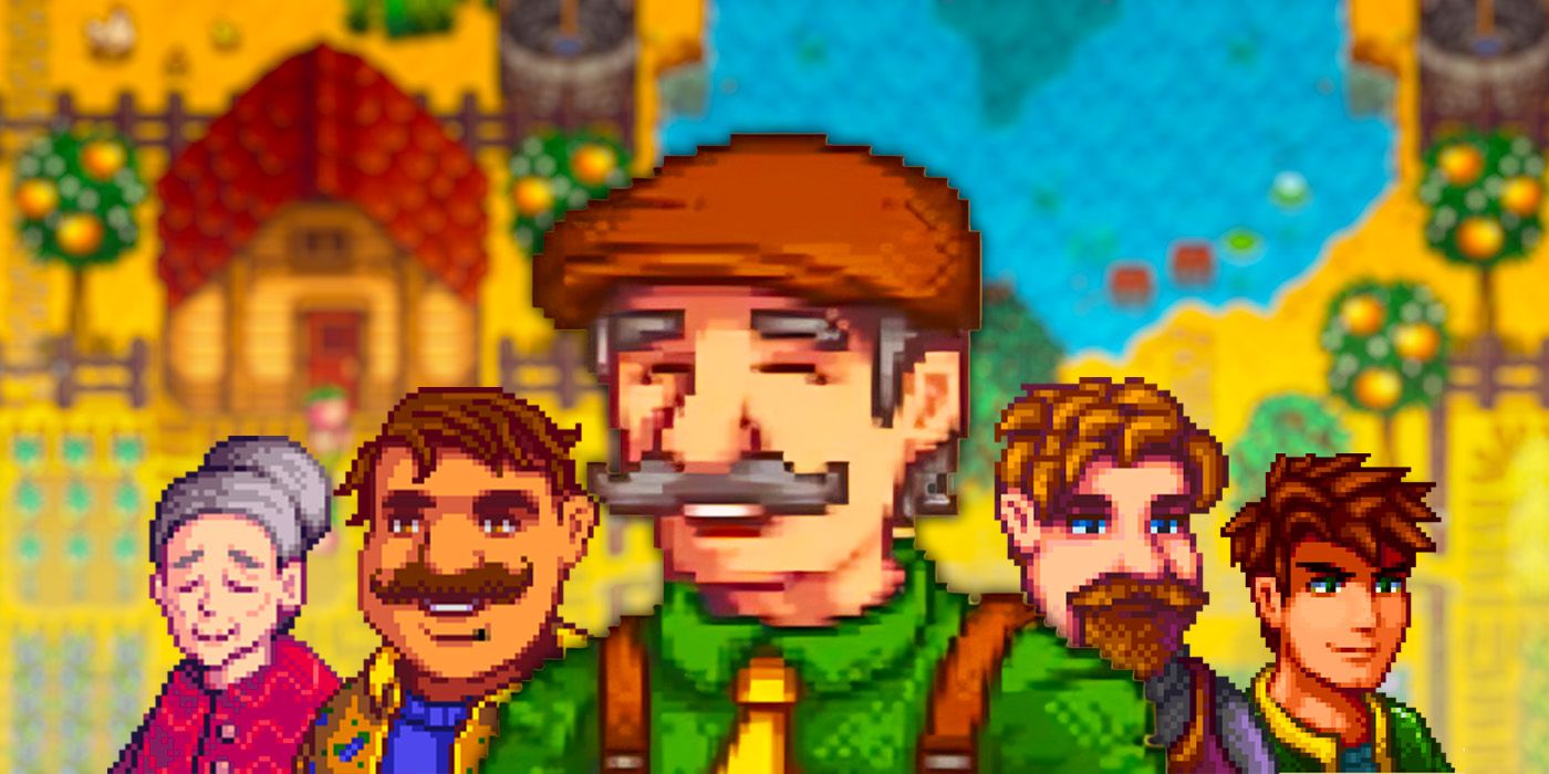 NPCs with a farmer and a farm from Stardew valley