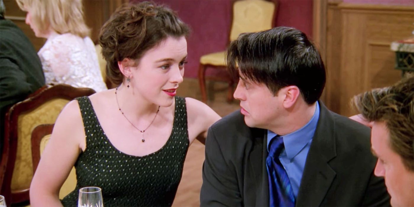 Olivia Williams as Emily's bridesmaid Felicity talking with Matt LeBlanc's Joey in Friends season 4 finale