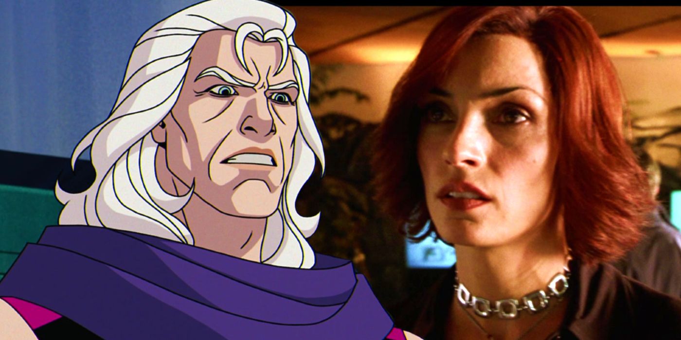 SPlit image of Magneto in X-Men '97 and Famke Janssen as Jean Grey in X2