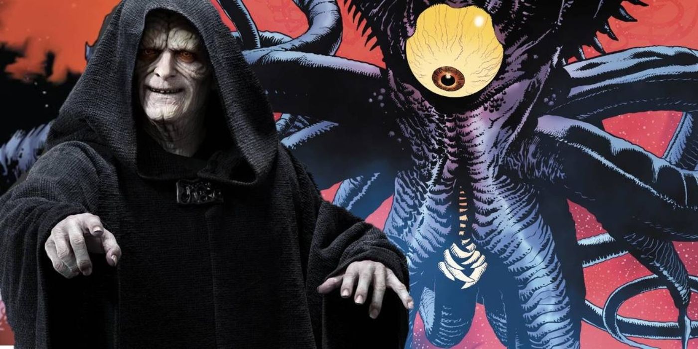 Emperor Palpatine with the space-octopus The Red Terror behind him.
