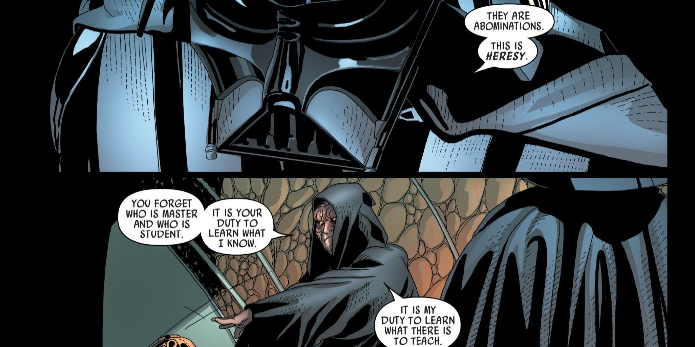 Darth Vader calling Palpatine a Sith heretic to his face.