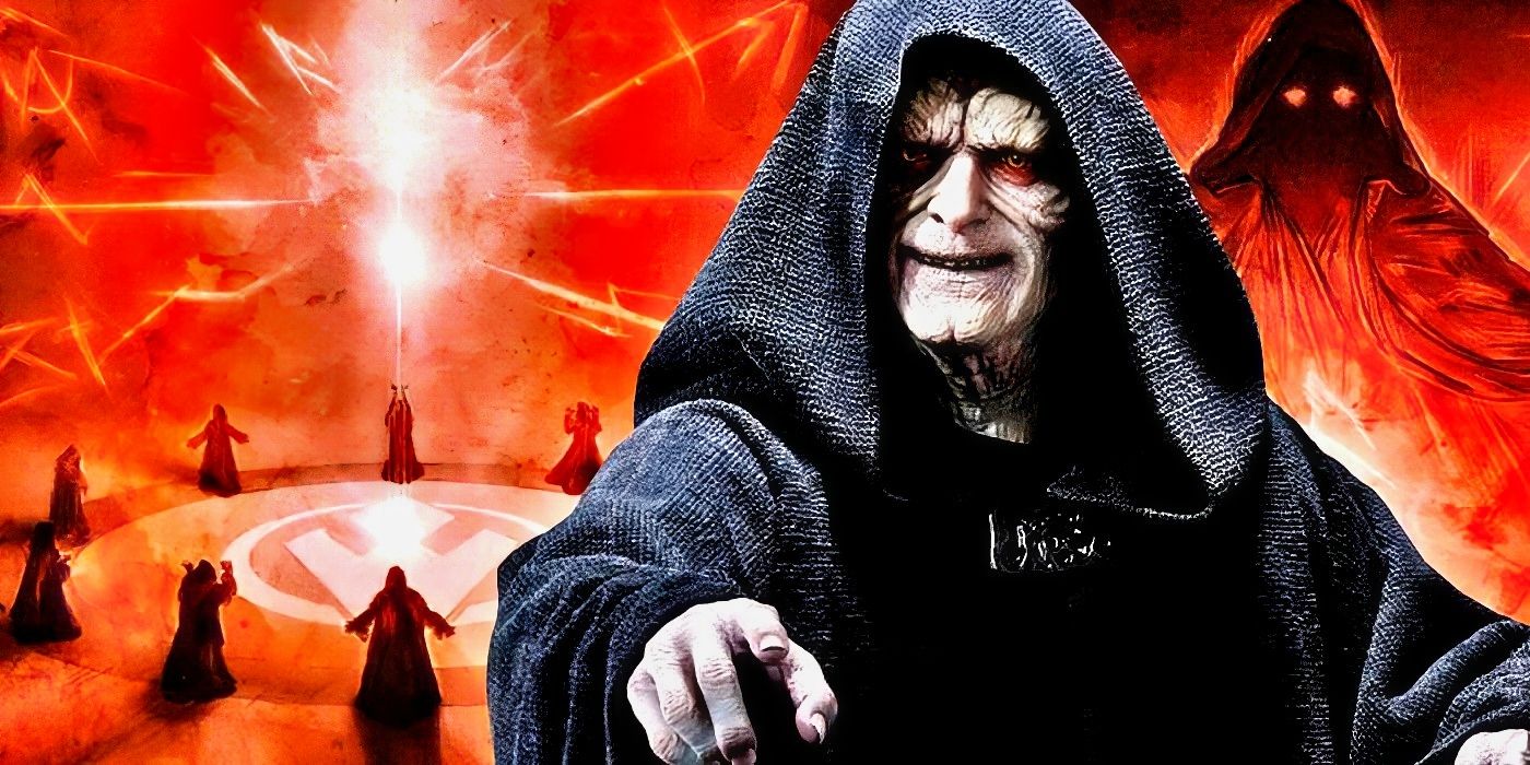 Star Wars' Emperor Palpatine with a dark side cult behind him.