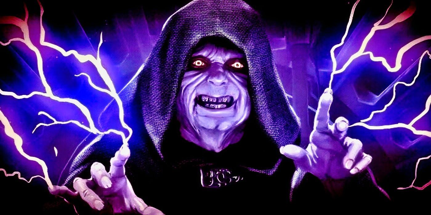 Emperor Palpatine surging with Force-lightning.