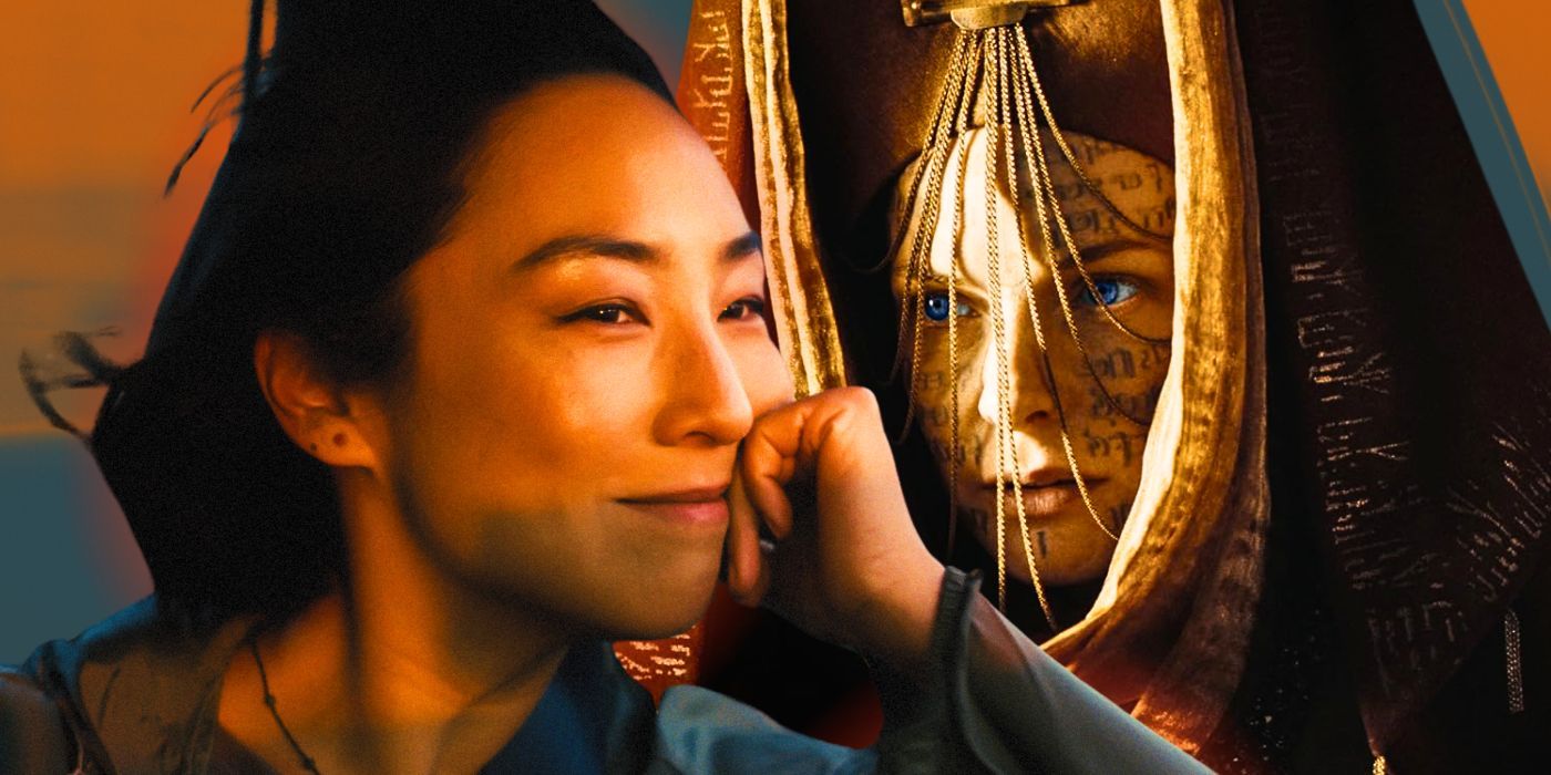 Greta Lee as Nora in Past Lives and Rebecca Ferguson as Lady Jessica in Dune: Part Two