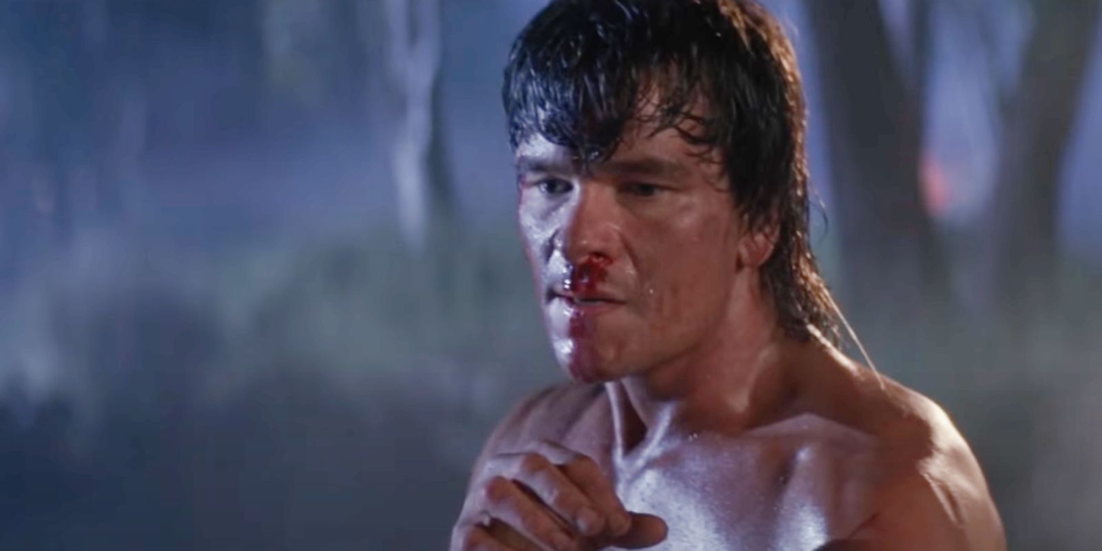 Patrick Swayze in defensive position in Road House