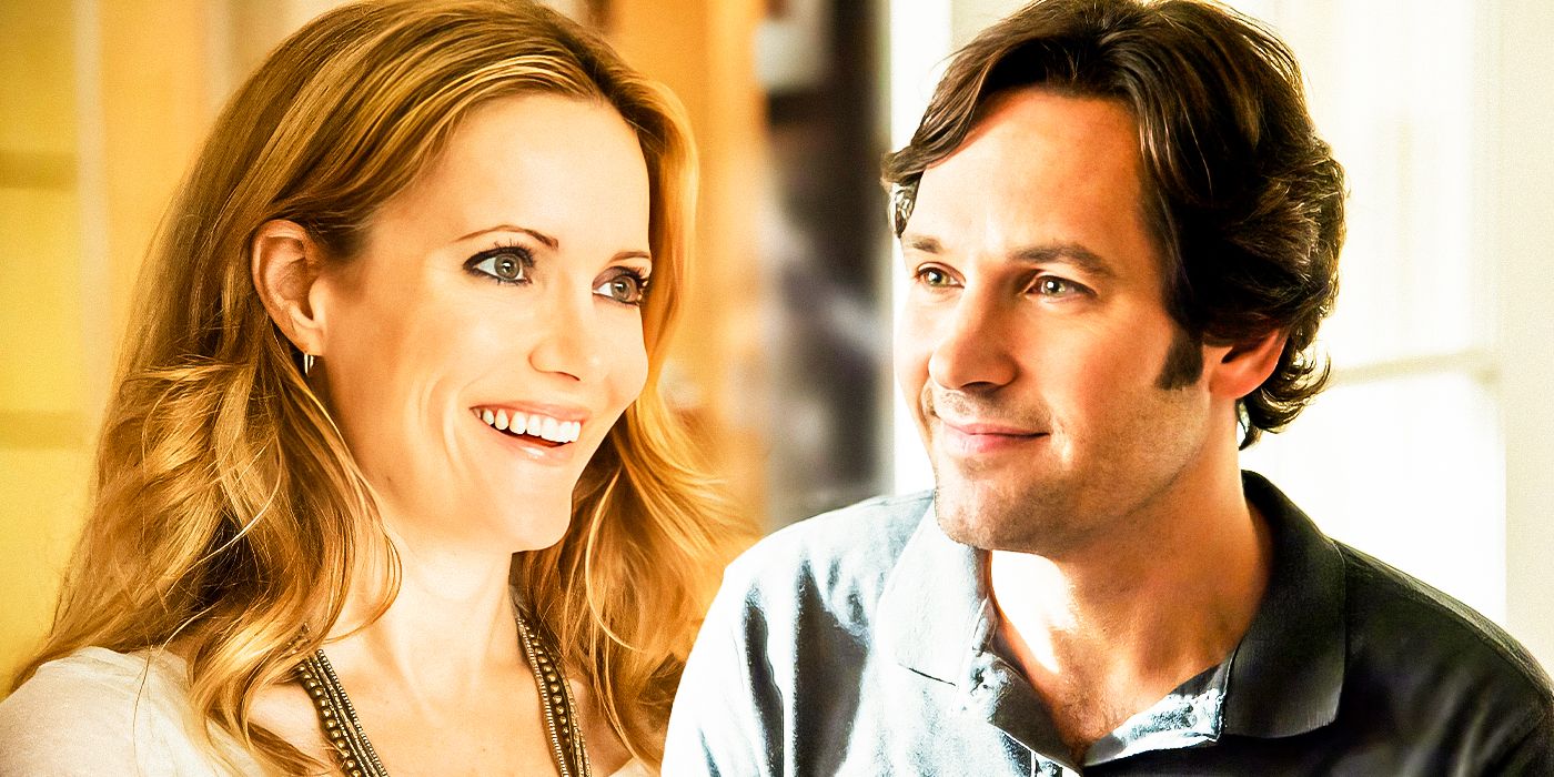 A custom image of Leslie Mann as Debbie and Paul Rudd as Pete smiling towards one another. 