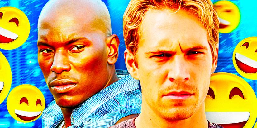 Custom image of Paul Walker as Brian O'Conner and Tyrese Gibson as Roman Pearce in 2 Fast 2 Furious surrounded by laughing emojis