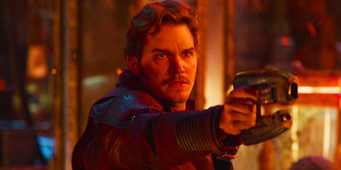 Peter Quill aiming his gun at Gamora in Avengers Infinity War