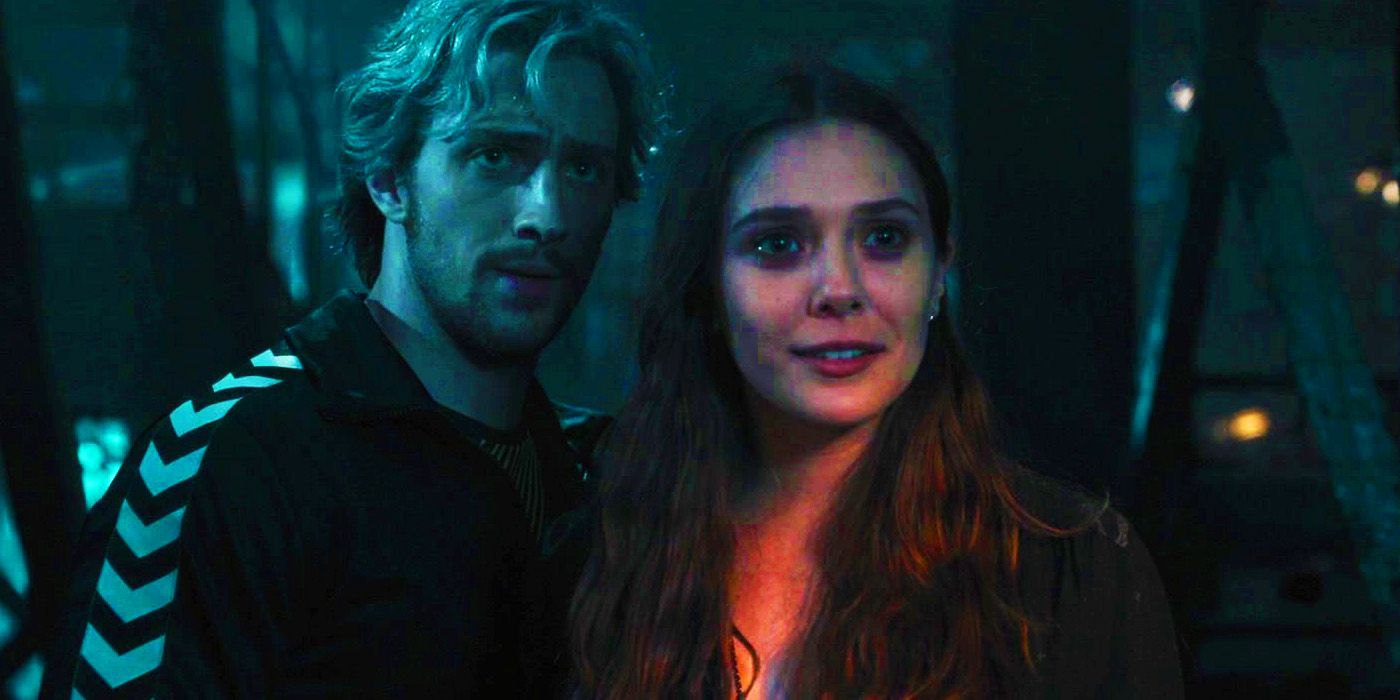 Pietro e Wanda Maximoff assistindo Tony Stark pegar o cetro de Loki em Vingadores: Era de Ultron