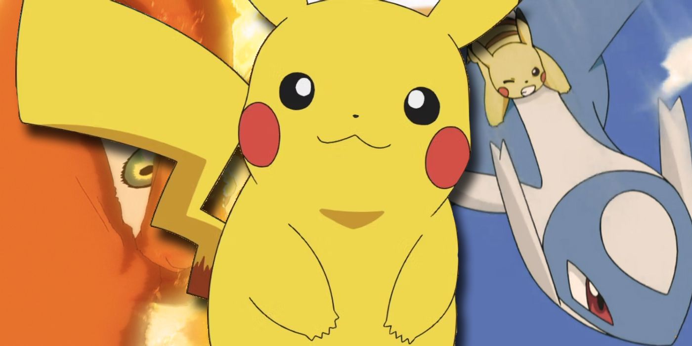 Pikachu in front of Charizard and Latios