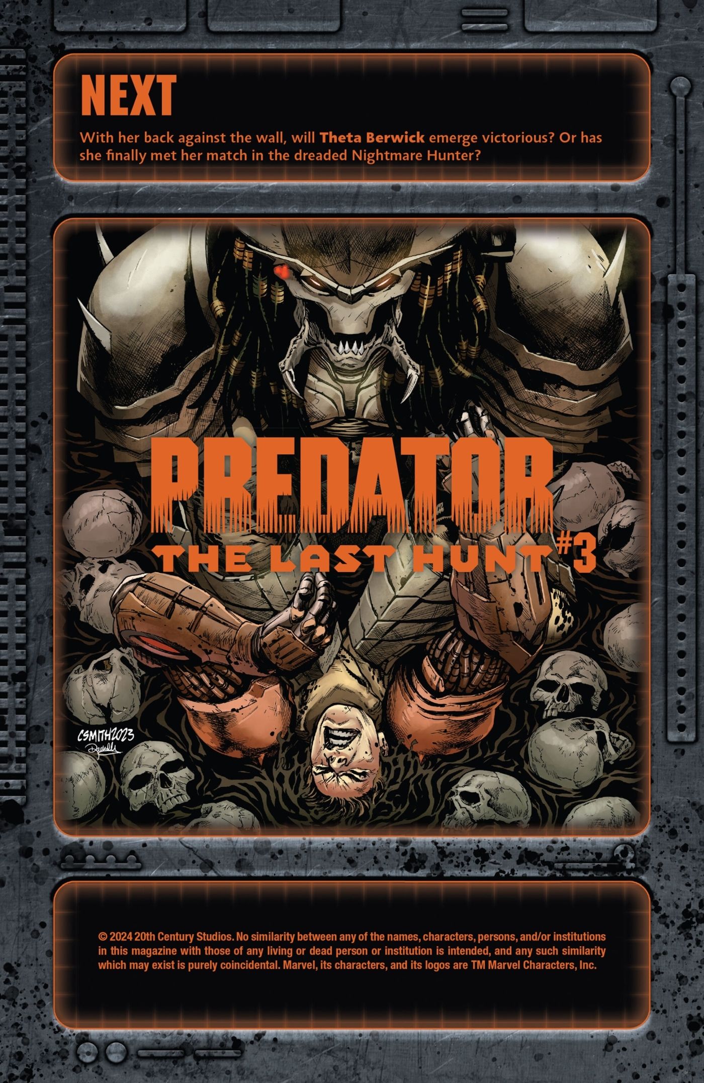 Preview for Predator: The Last Hunt #3 featuring Theta getting strangled by the Nightmare Hunter Predator.