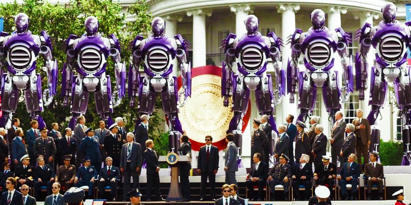 President revealing Sentinels in 1973 in X-Men Days of Future Past