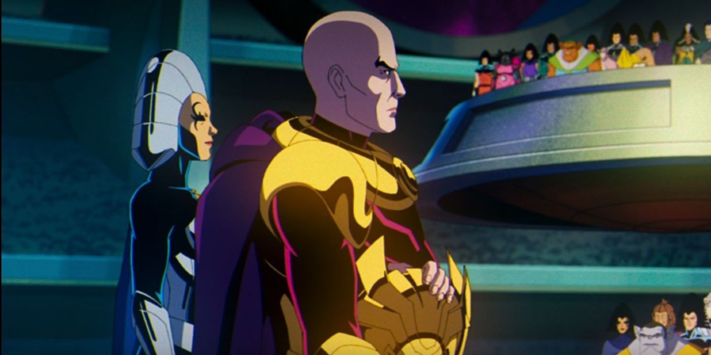 Professor X standing next to Lilandra in X-Men '97 episode 6