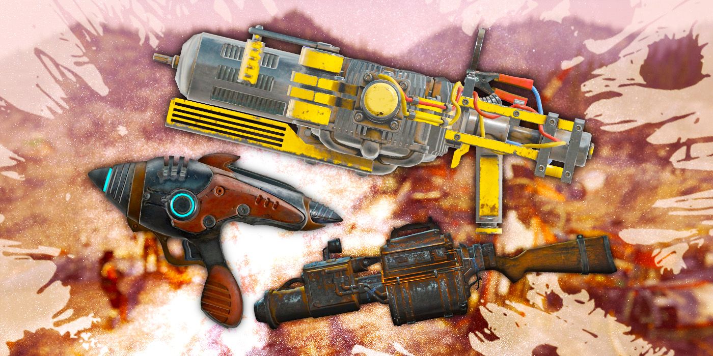Quad Railway Rifle, Two Shot Alien Blaster, Quad Tesla Rifle in Fallout 76.