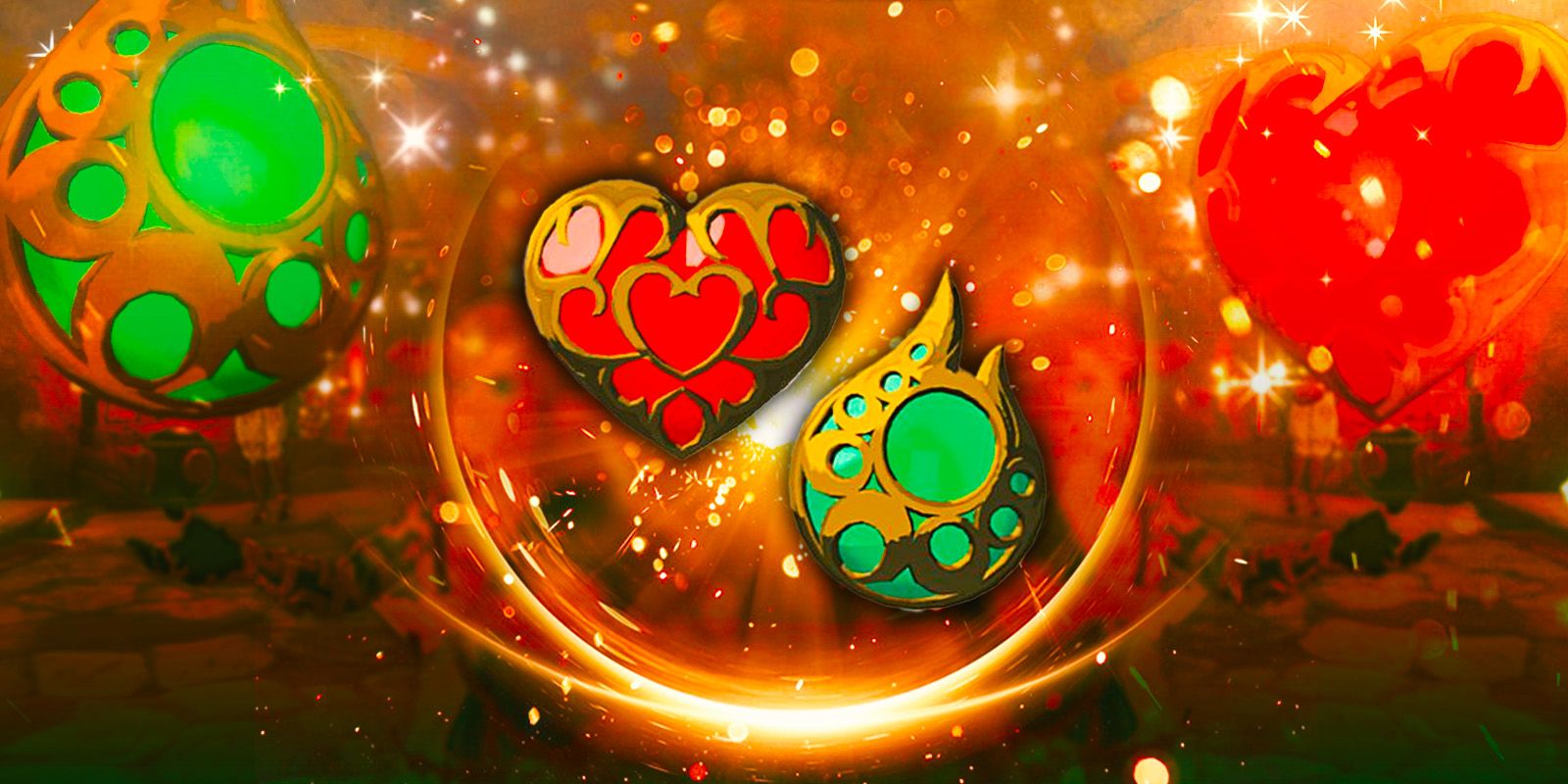 A closeup of the heart and stamina vessels in Zelda Tears of the Kingdom