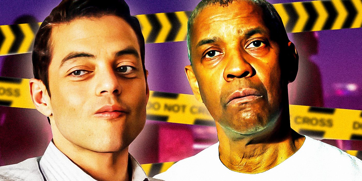 A custom image of Rami Malek, Denzel Washington and police tape in The Little Things