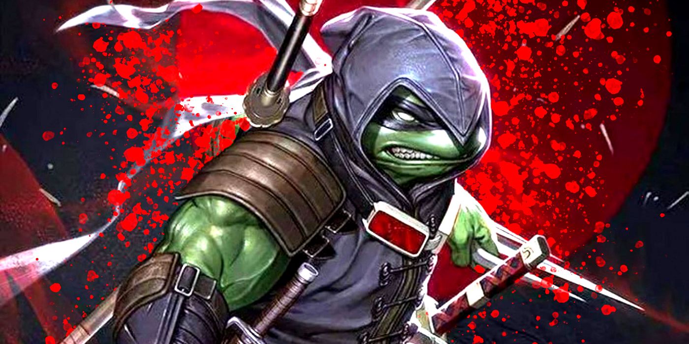 Michelangelo against bloody backdrop in Teenage Mutant Ninja Turtles The Last Ronin