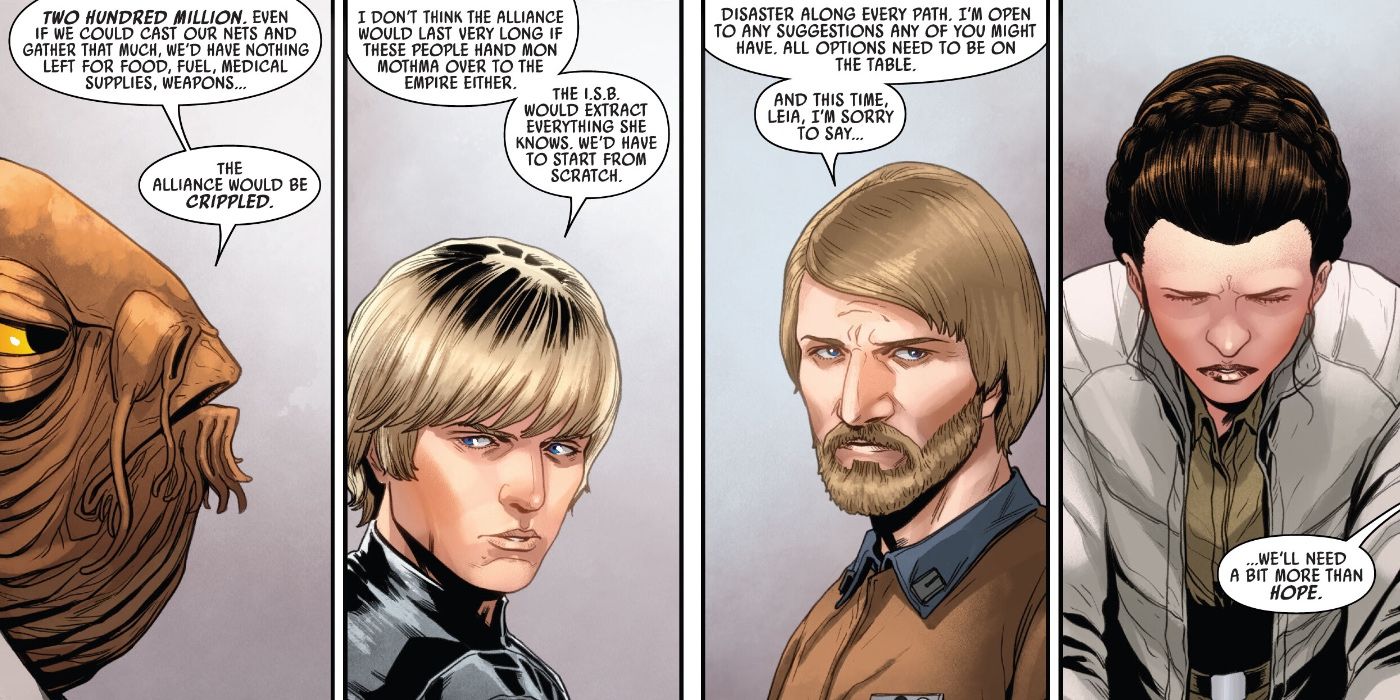 Líderes da rebelião discutem o resgate de Mon Mothma em Star Wars #45