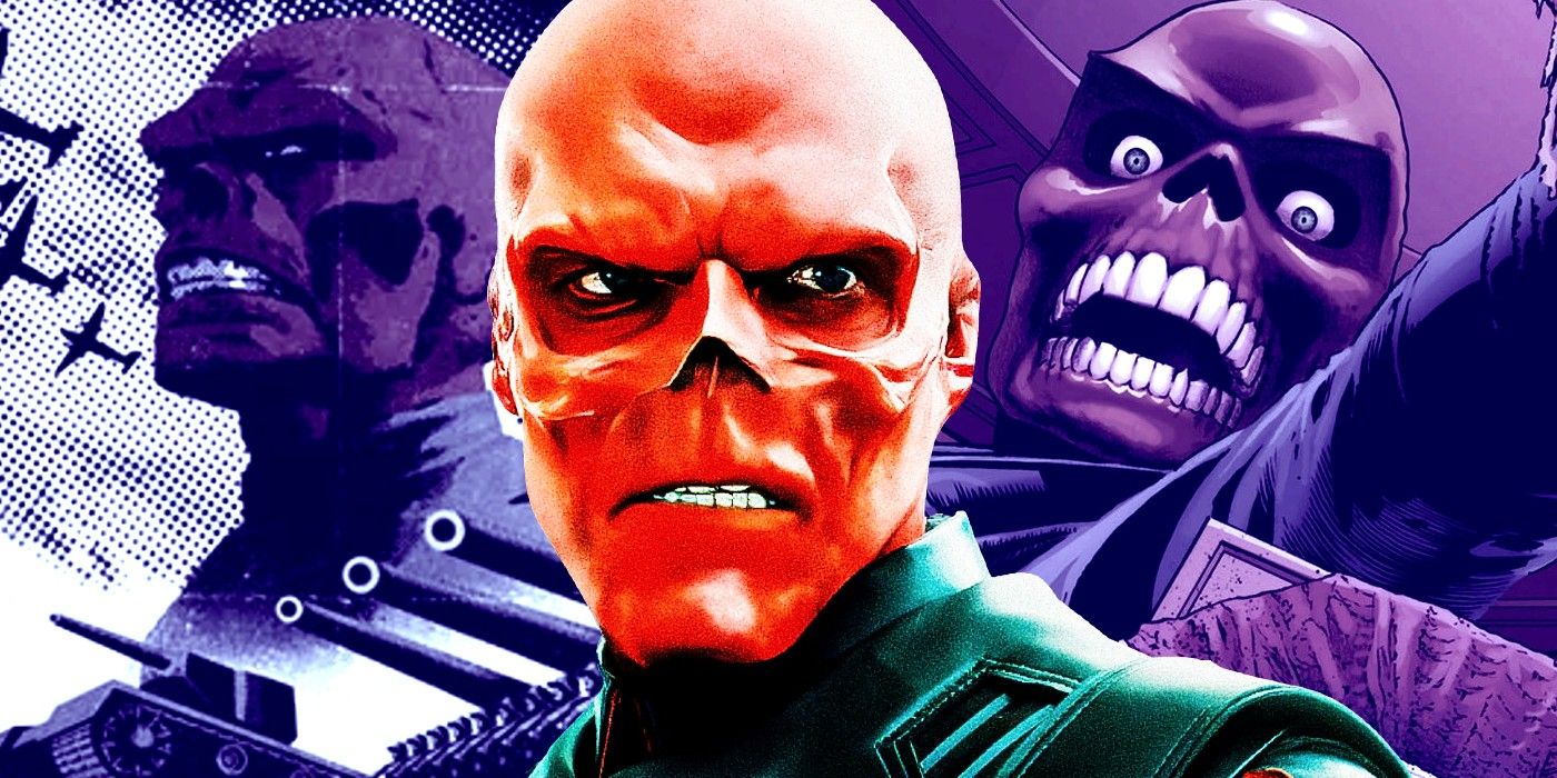 Hugo Weaving as Red Skull with Marvel comics background