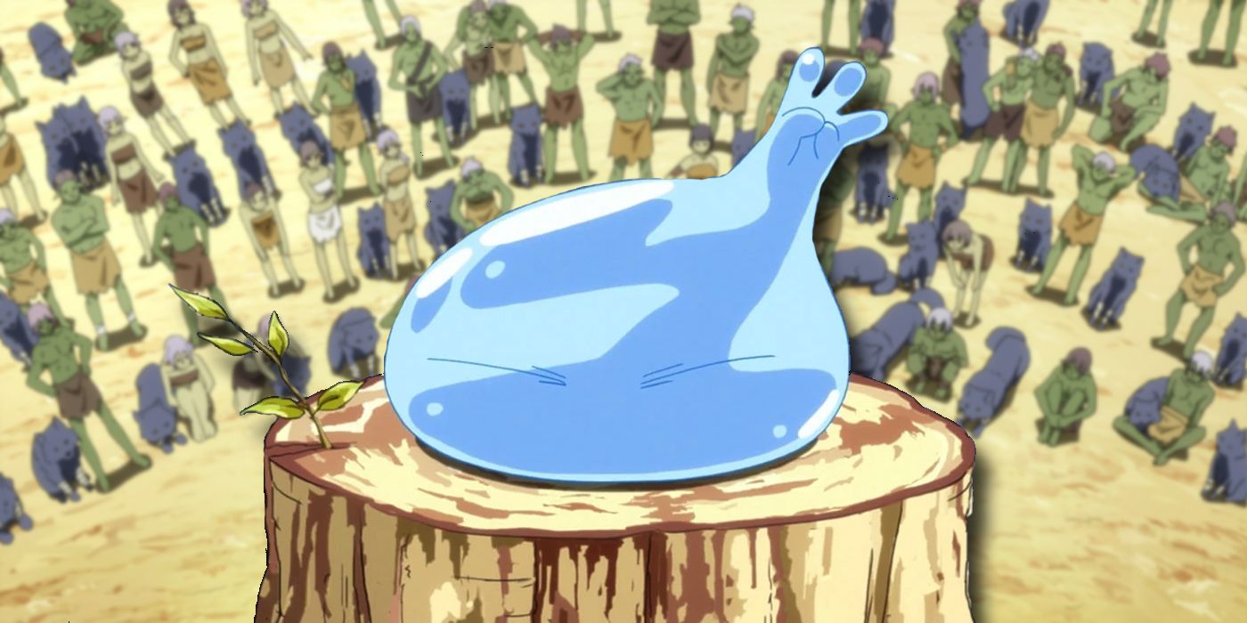 Reincarnated as a Slime: Goblins gather to hear Rimuru speak.